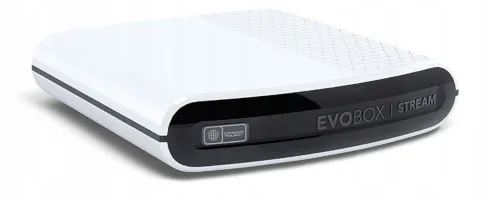 Internetowy dekoder Polsat Box OTT Evobox Stream w kolorze białym, widok z przodu